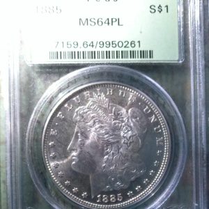 1885 MORGAN SILVER DOLLAR MS64PL PCGS