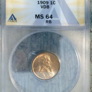 1909 VDB LINCOLN WHEAT CENT GRADED MS64RB BY ANACS