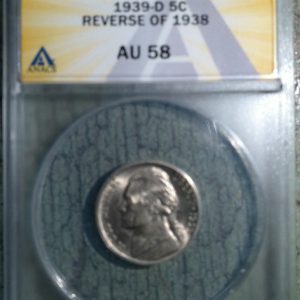 1939-D JEFFERSON NICKEL REV 38 AU58 ANACS
