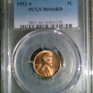 1952-S LINCOLN WHEAT CENT MS66RD PCGS