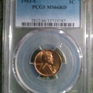 1953-S LINCOLN WHEAT CENT MS66RD PCGS