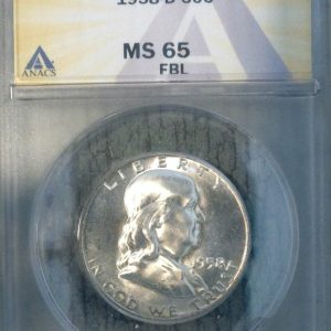 1958-D FRANKLIN HALF DOLLAR MS65FBL FULL BELL LINES ANACS