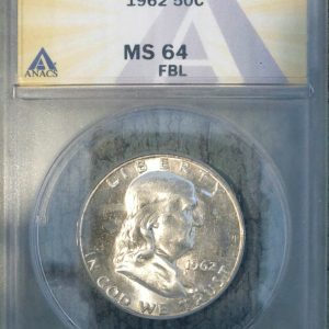 1962 FRANKLIN HALF DOLLAR MS64FBL FULL BELL LINES ANACS