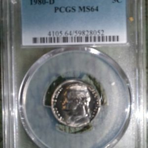 1980-D JEFFERSON NICKEL MS64 PCGS