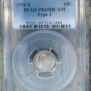 1981-S ROOSEVELT PROOF DIME PR69DCAM TYPE 1 PCGS