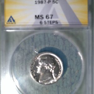 1987-P JEFFERSON NICKEL MS67 6STEPS ANACS