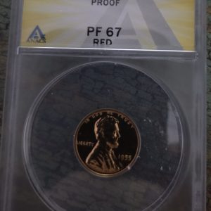 1955 LINCOLN WHEAT CENT GRADED PROOF 67 RED BY ANACS