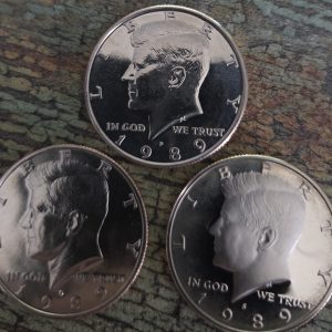 1989-P, 1989-D, 1989-S KENNEDY CLAD HALF DOLLAR SET UNCIRCULATED MS