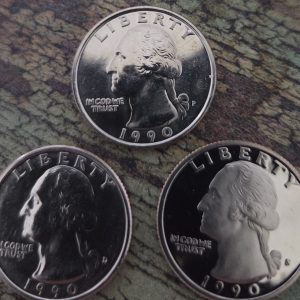 1990-P, 1990-D, 1990-S  CLAD WASHINGTON QUARTER SET UNCIRCULATED MS