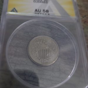 1882 SHIELD NICKEL GRADED AU58 CLEANED BY ANACS