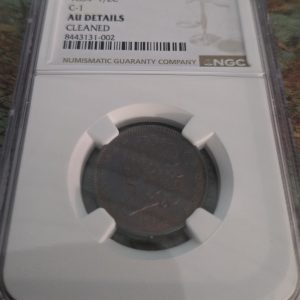 1834 1/2-CENT COIN C-1 GRADED AU DETAILS CLEANED by NGC