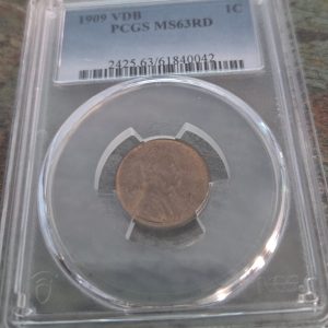 1909 VDB LINCOLN WHEAT REVERSE CENT GRADED MS63RD BY PCGS