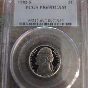 1982-S JEFFERSON NICKEL GRADED PR69DCAM BY PCGS