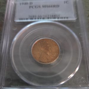 1940-D LINCOLN WHEAT CENT GRADED MS66RD RED BY PCGS