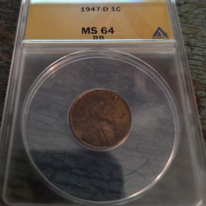 1947-D LINCOLN WHEAT CENT GRADED MS64RB  BY ANACS